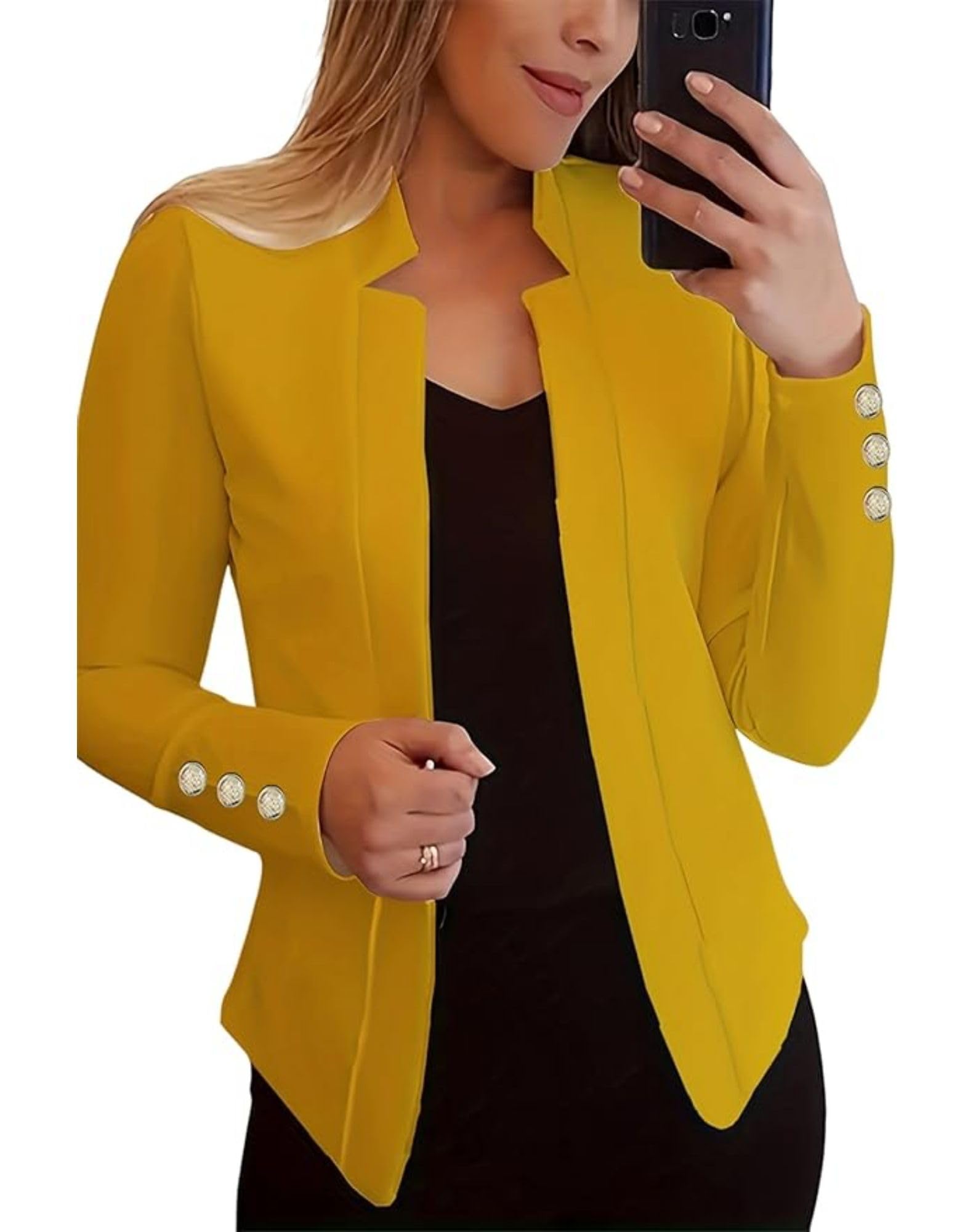 Women Casual Blazer Button Knit Lightweight Business Open Front Cardigan Jacket Blazer
