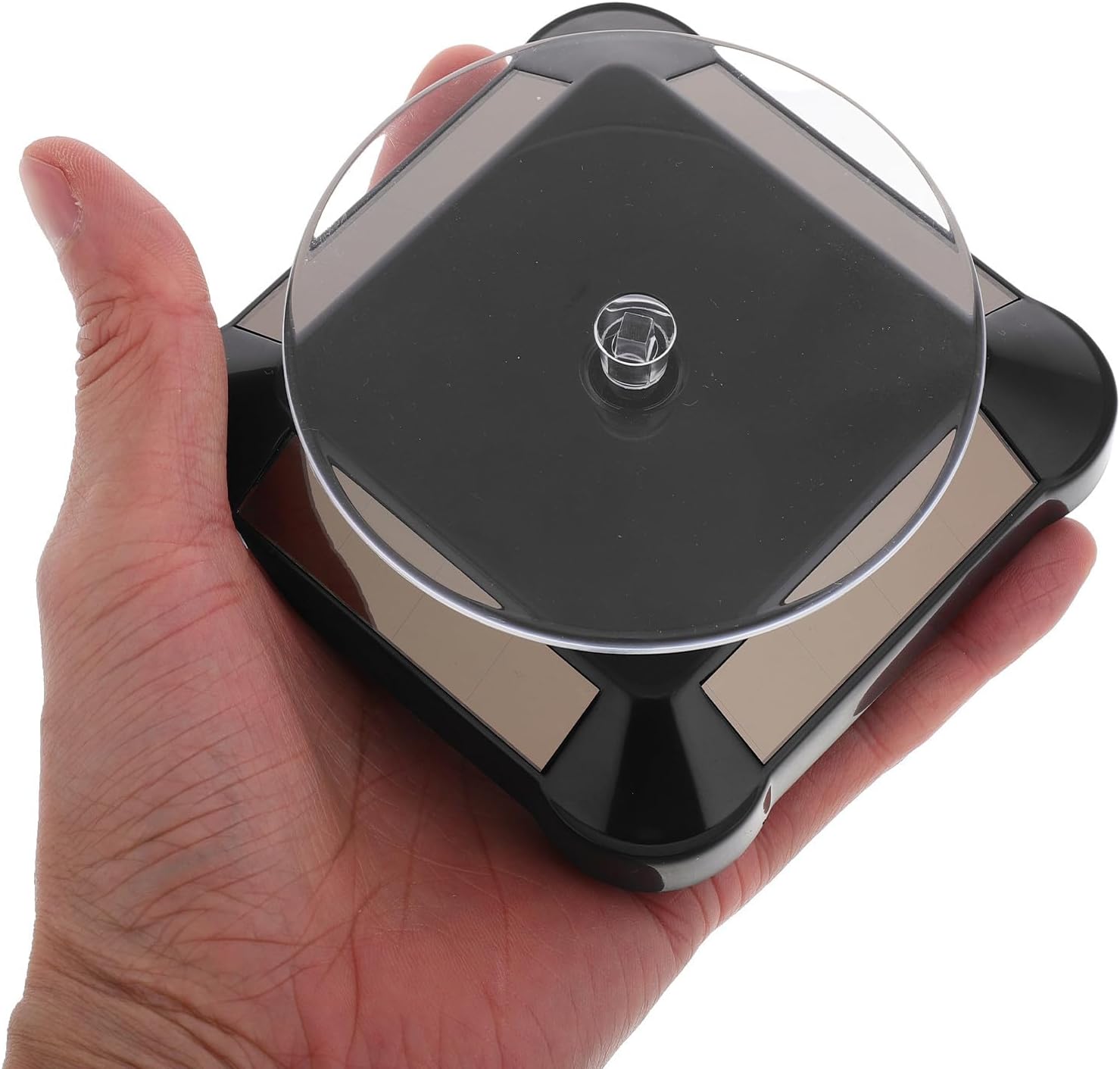 2pcs Rotating Display Stand: 360 Degree Turntable - Solar & Battery Powered Spinner - Showcase Platform for Jewelry Watches Collectibles Figurines