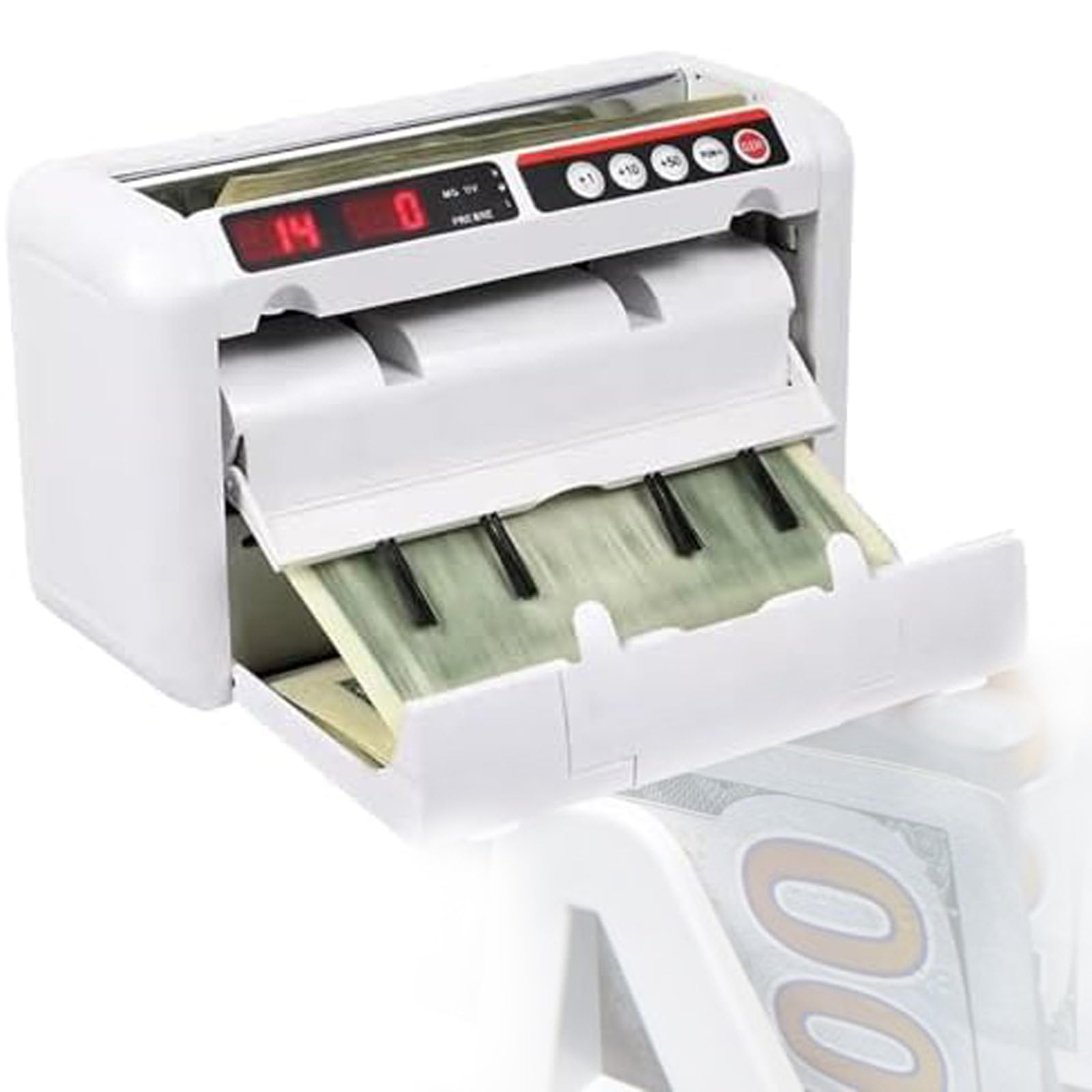 Kompaktowa liczarka do banknotów wielowalutowych, moc ≤25 W, podawanie banknotów przez tarcie, automatyczny start/stop, przenośna liczarka