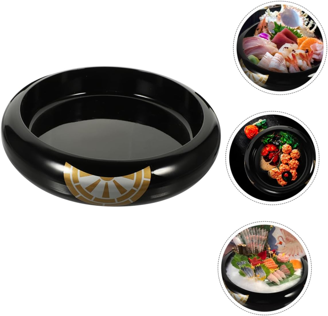 Round Japanese Sushi Plate Ice Insert Multi-functional Sashimi Serving Tray for Home and Restaurant Decorative Food Display Dish