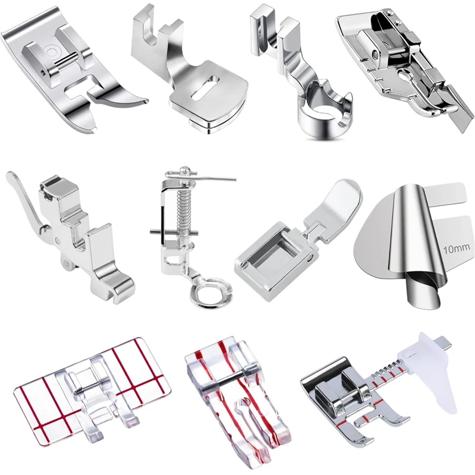 Sewing Feet 10pcs Sewing Machine Presser Foot Spare Parts Accessories Multifunctional For Most Machines(11pcsmix)