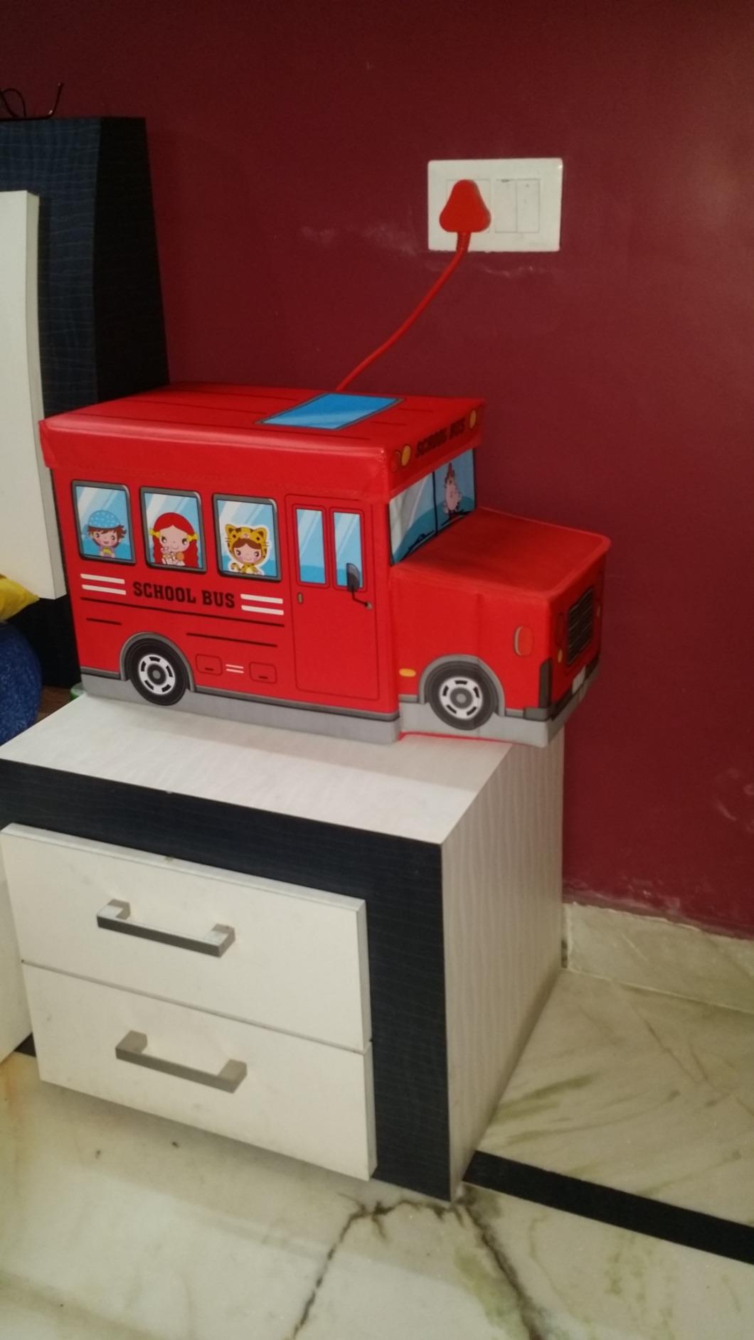 Inditradition Kids School Bus Shape Storage Box with Lid Cum Sitting ...