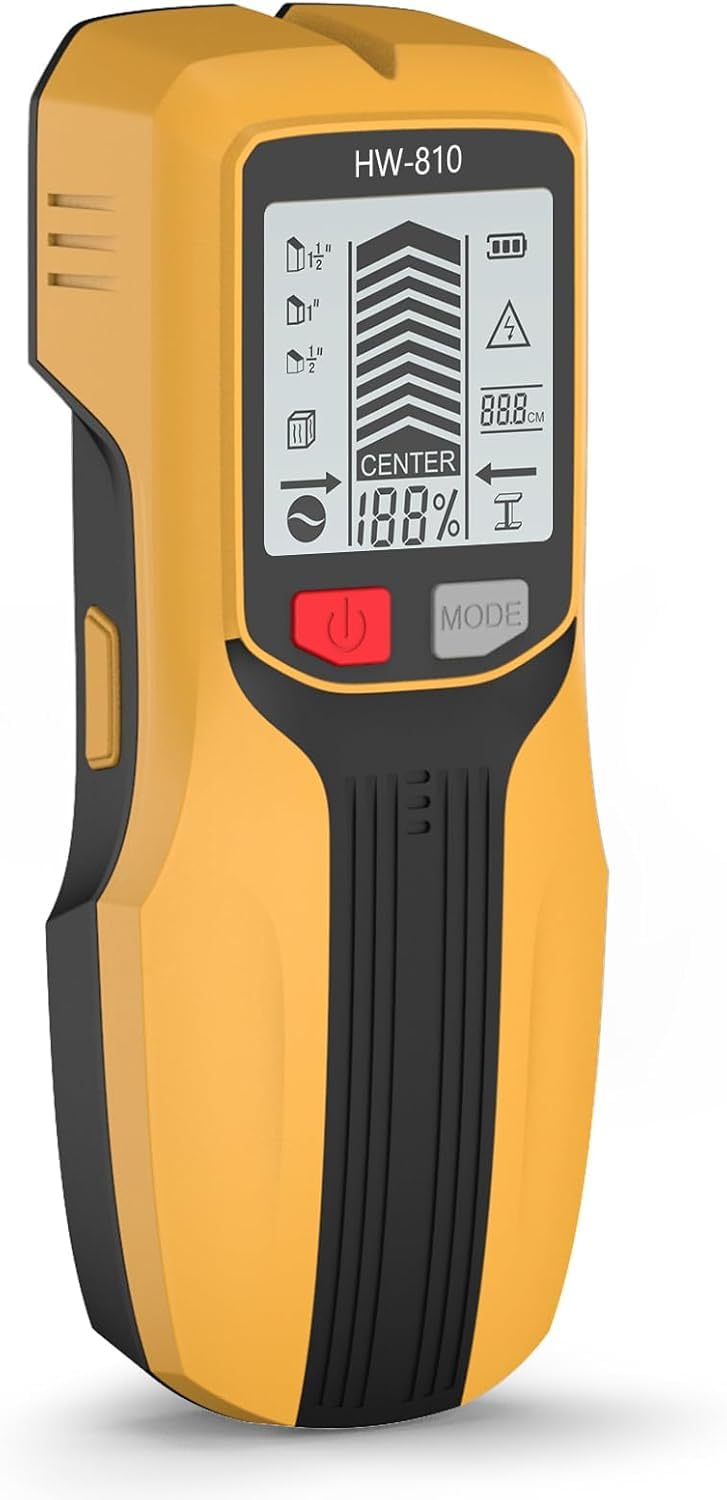 Qivine Detector Cables y Tuberias, Electronica Detector de Metales Pared Fugas de Agua Profesional, 5 en 1 Herramientas Electricista Detectores de Metales Stud Finder (Amarillo)