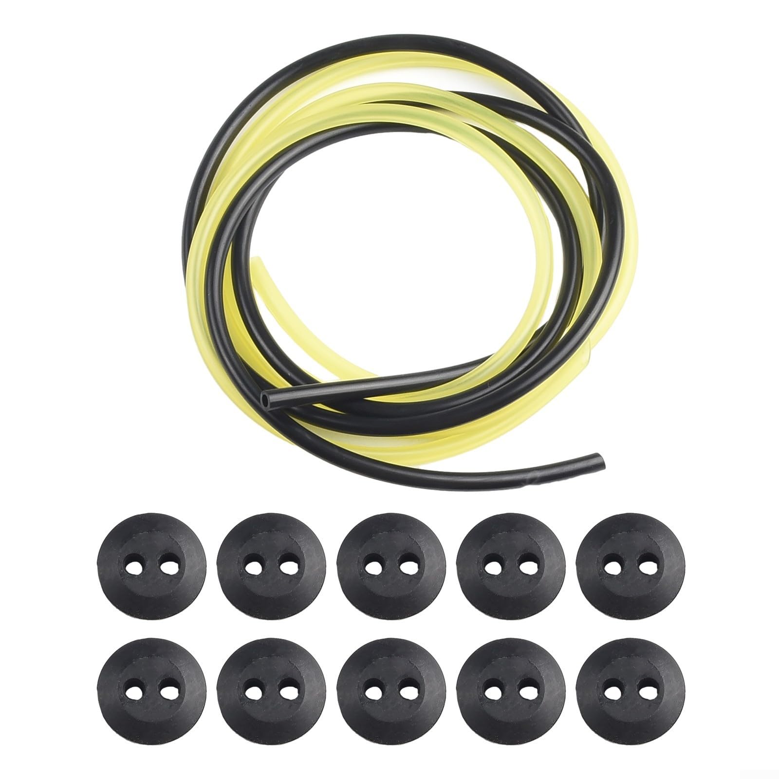 Rubber Fuel Tank Grommet 2 Holes With Fuel Line Pipe For Brush Lawn Mower Parts 19mm ID Yellow And Black Tubing 12 Pieces