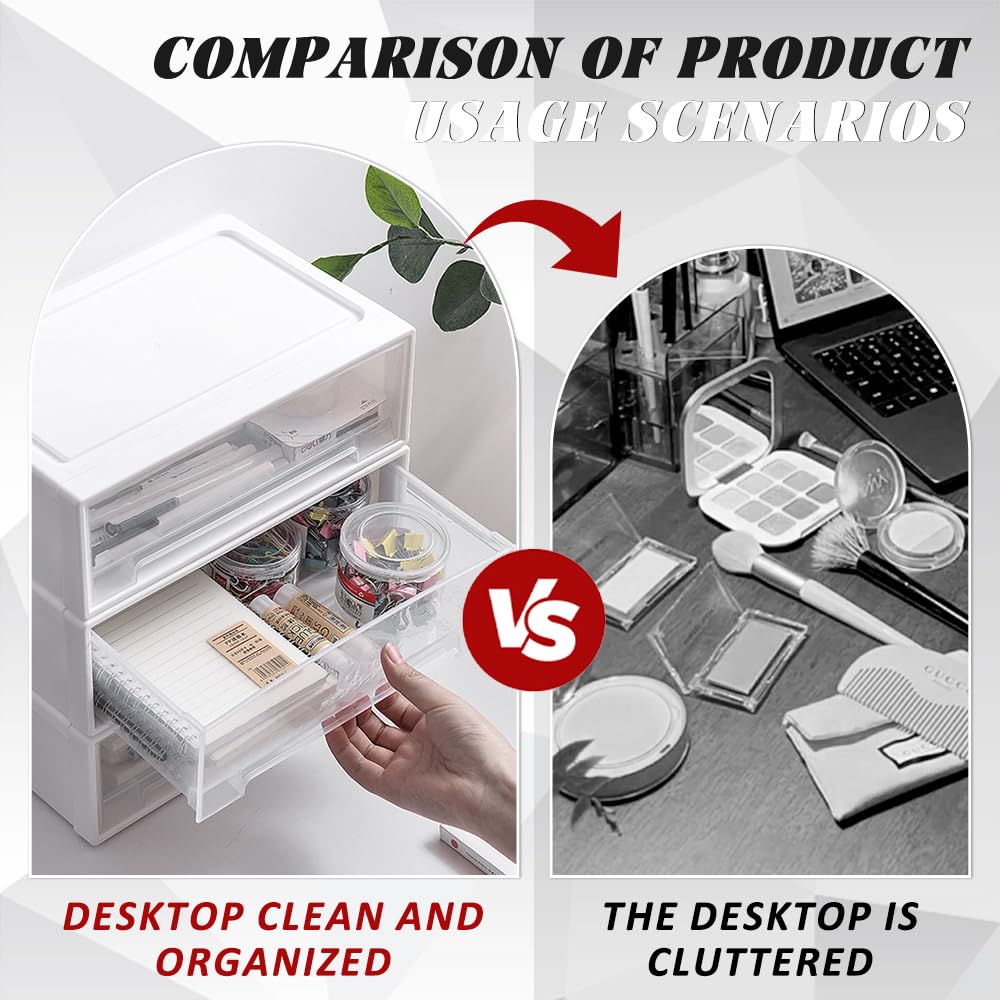 2PCS Cassetto Bianco Impilabile in Plastica - Portaoggetti Multiuso per Ufficio, Scrivania, Toeletta - Cassettiera Scatola Organizer