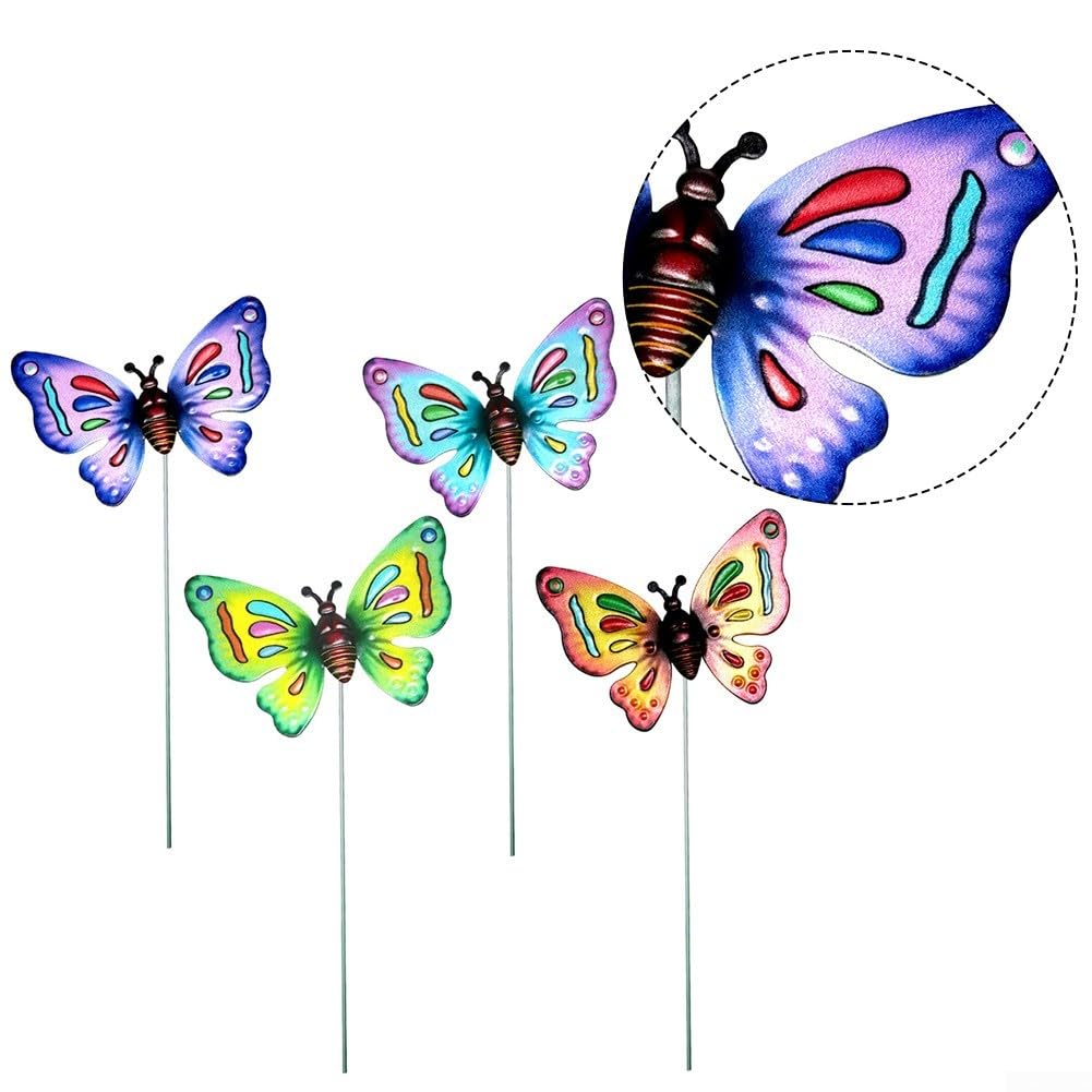 Juego de 4 estacas de jardín de mariposa de metal para decoración de césped y patio al aire libre, a prueba de óxido