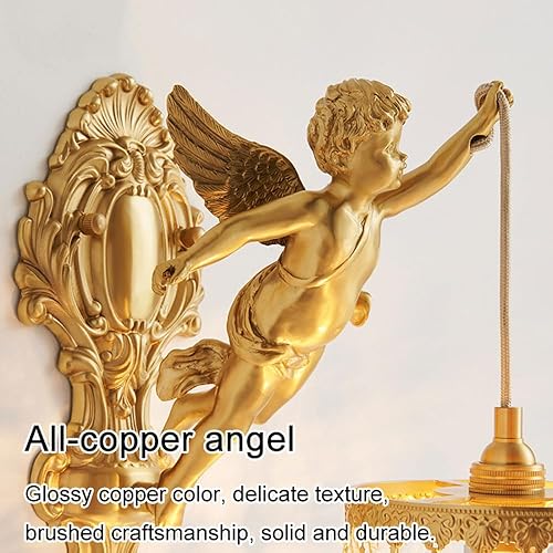 Miniatura 5 de Lámpara de pared con alas decorativas de ángel, aplique de cristal retro, lámparas de pared de lujo doradas, para sala de estar, dormitorio, mesita