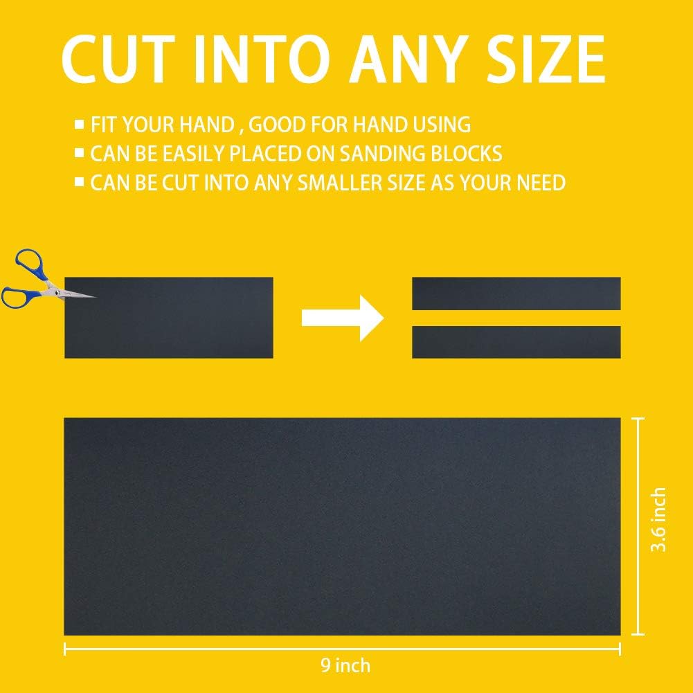 60PCS Sand Paper Sandpaper,9x3.6 INCH,Wet Dry Sandpaper,Assorted for Wood Metal Sanding,Wet Dry Sandpaper,120/150/180/240/320/400/500/600/800/1000/1200/1500/2000/2500/3000 Grit - - 