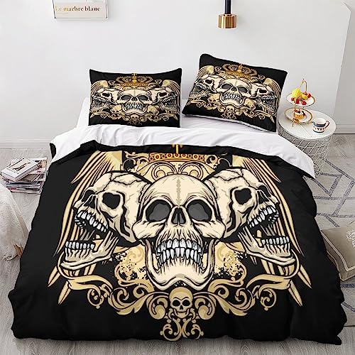 Housse de couette 3D motif tête de mort lit double gothique - 3