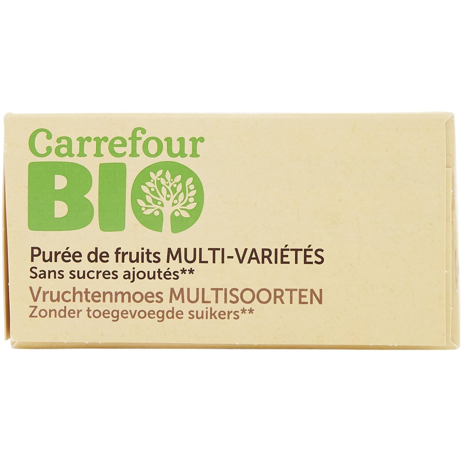 Des desserts fruités sans sucres ajoutés pour les enfants avec CARREFOUR BIO, format box de 12x90g aux saveurs pomme, banane, poire et fraise - Lot de 3