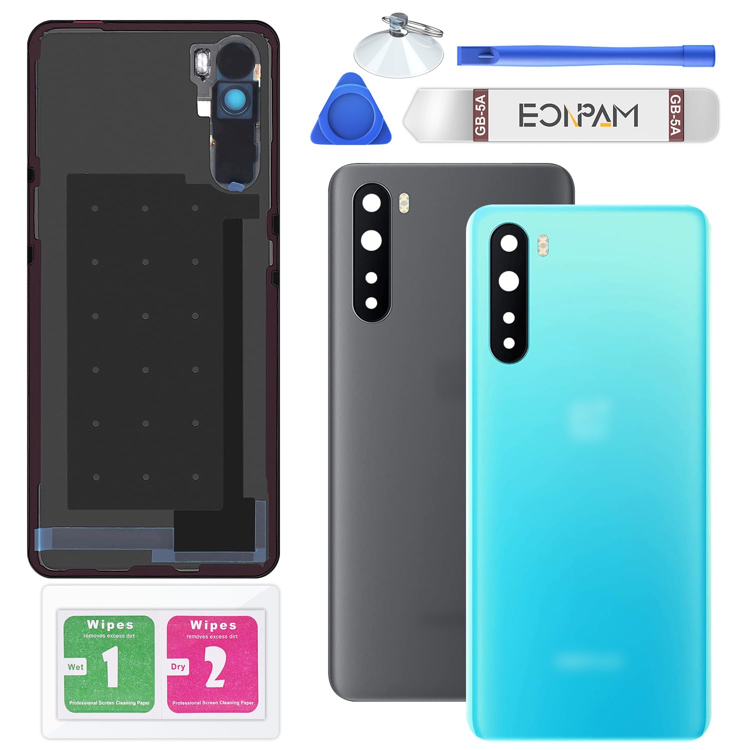 Eonpam Scocca Vetro Posteriore Sostituzione per OnePlus 10 Pro Originale Back Cover Coperchio Copribatteria con Vetro Fotocamera+Kit di Riparazione(Nero Vulcanico