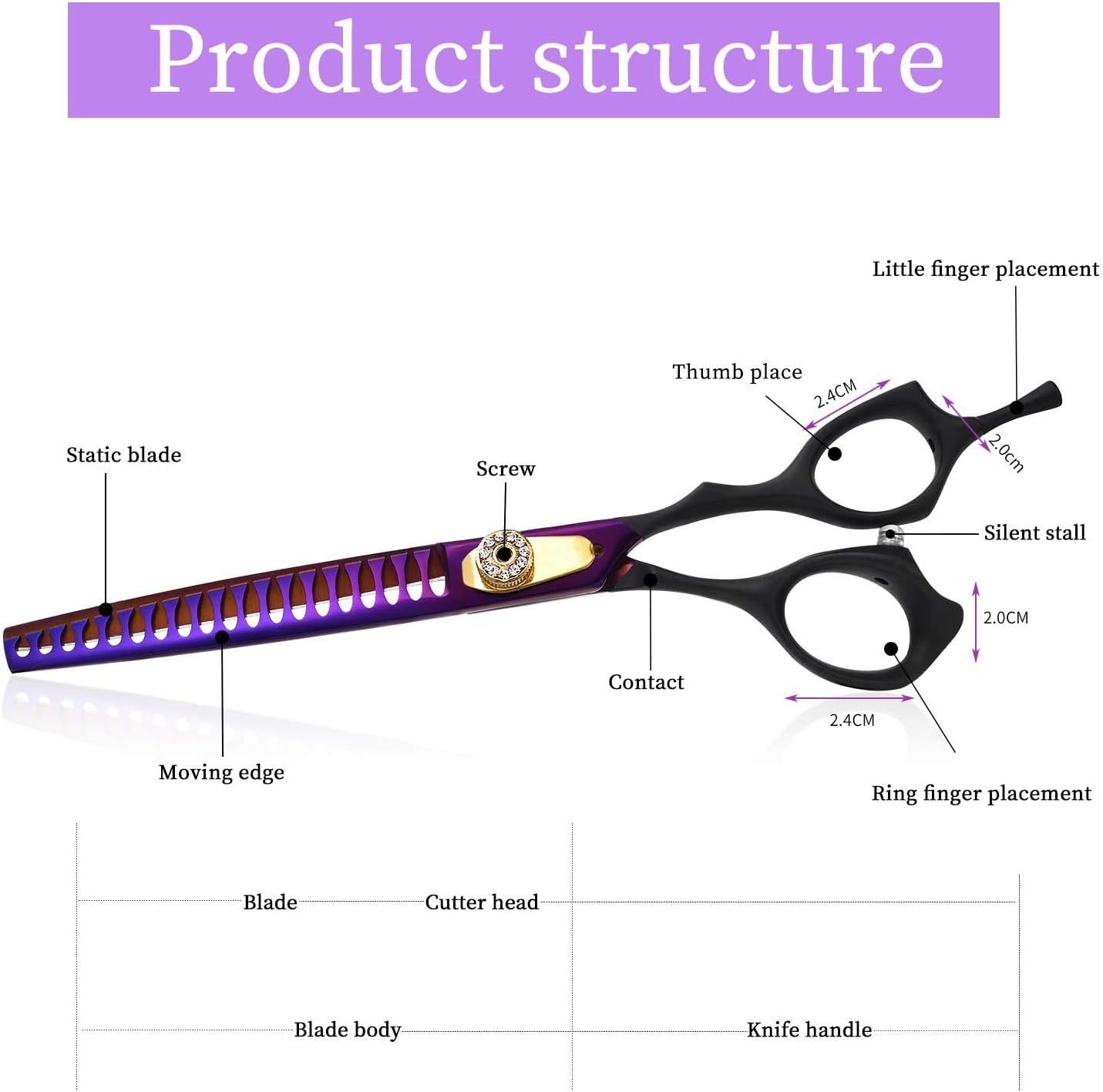 Purple Dragon Professional 7.0/8.0 inch Pet Grooming Hair Cutting Scissor and 6.75/8.0 inch Dog Chunker Shear - Japan 440C Stainless Steel for Pet Groomer or Family DIY Use (Chunker Scissor)