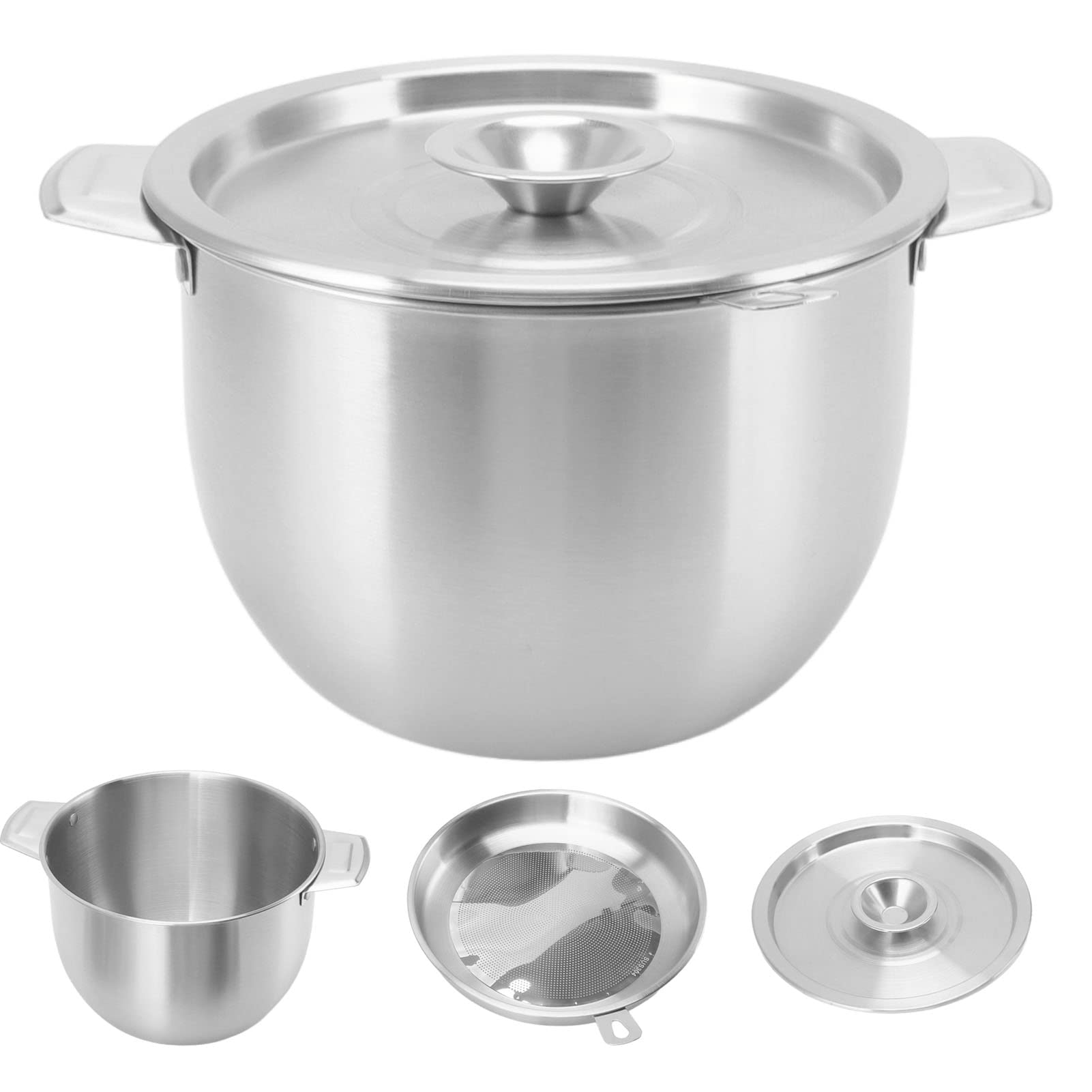 Pot de Filtrage et Stockage d'Huile Alimentaire en Acier Inoxydable 2.8 Litres, Équipé d'une Crépine Filtre pour Huile de Friture et Graisse de Cuisson, Récipient de Conservation Pratique Argenté