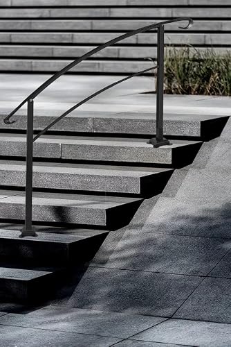 Spaceeup Outdoor Stair Arch Handrial 1-4 Steps, Wrought Iron Railing Matte Black Range From 0 To 50° Metal Transitional Handrail With Installation Kit For Outdoor Step #TOP7
