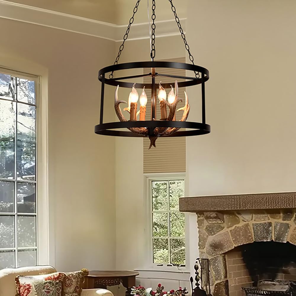 LYMSXAZOU American Retro Chandelier Personality Creative Living Room Restaurant Bedroom Clothing Store Bar Cafe Log Cabin Corridor Pendant Light (D B D49CM)