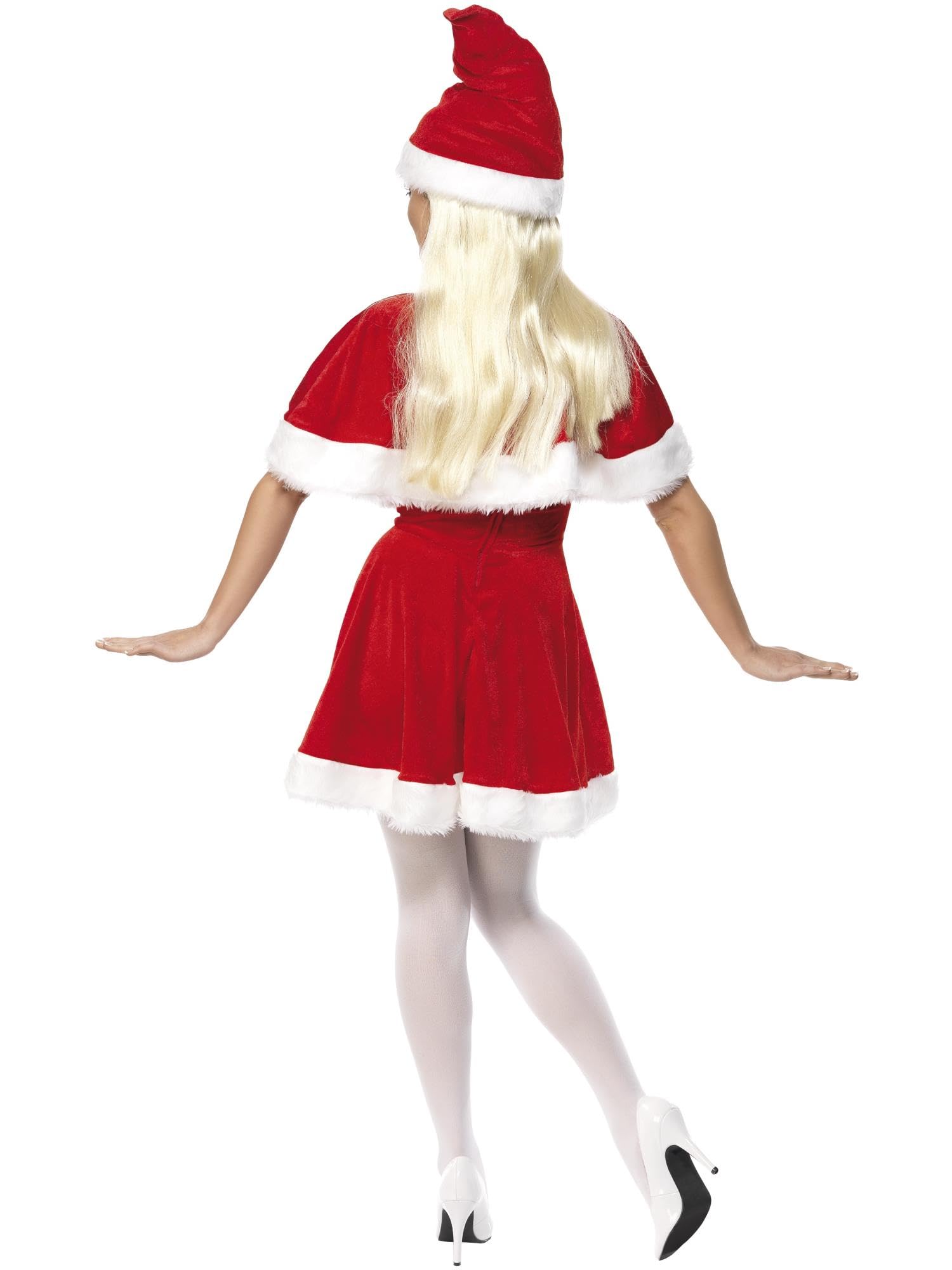 Smiffys Miss Santa Costume, Red with Dress, Cape & Hat, Christmas Adult Fancy Dress, Santa Dress Up Costumes