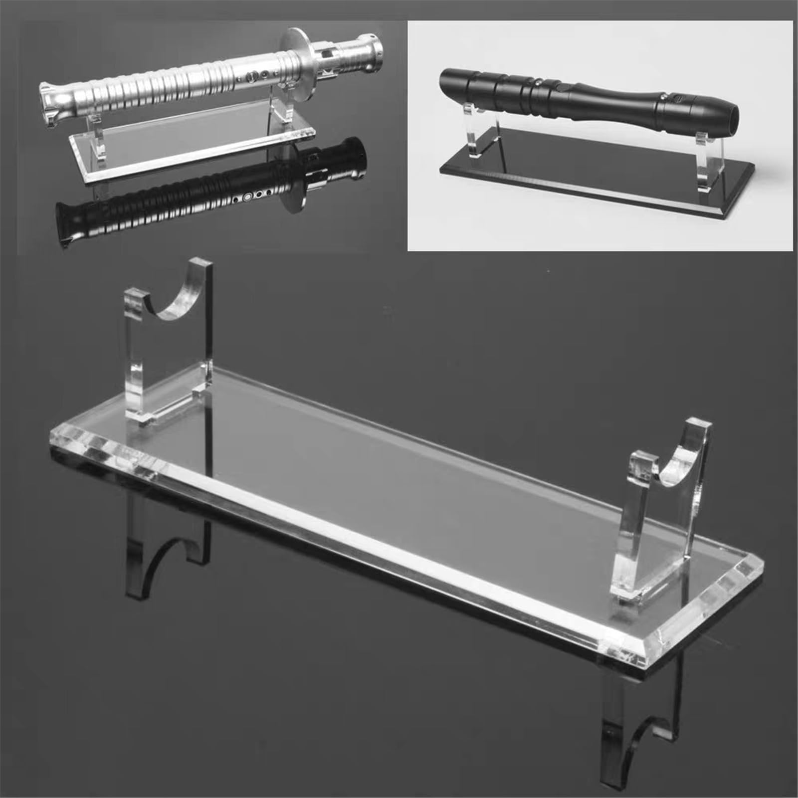 Moderno Transparente Soporte De Espada Soporte para Katana Expositor para Sable Láser Estoque Protección De Madera Soporte para Espada Escritorio Vitrina Decorativo(L,Transparent)