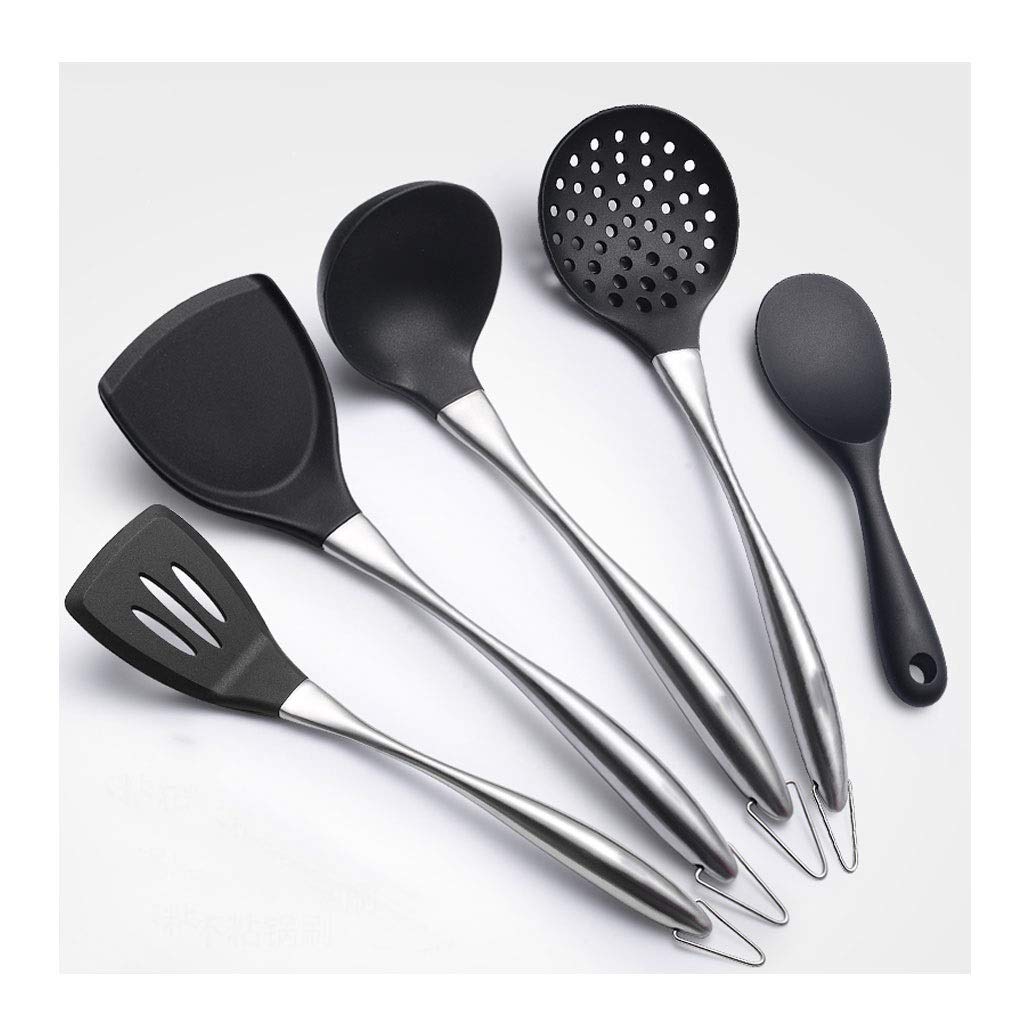 Spatel 5 Teile Kochgeschirr Set Silikon Kochgeschirr zum Kochen und Backen, Silikon-Spatel mit langem Griff aus Edelstahl Backspatel (B
