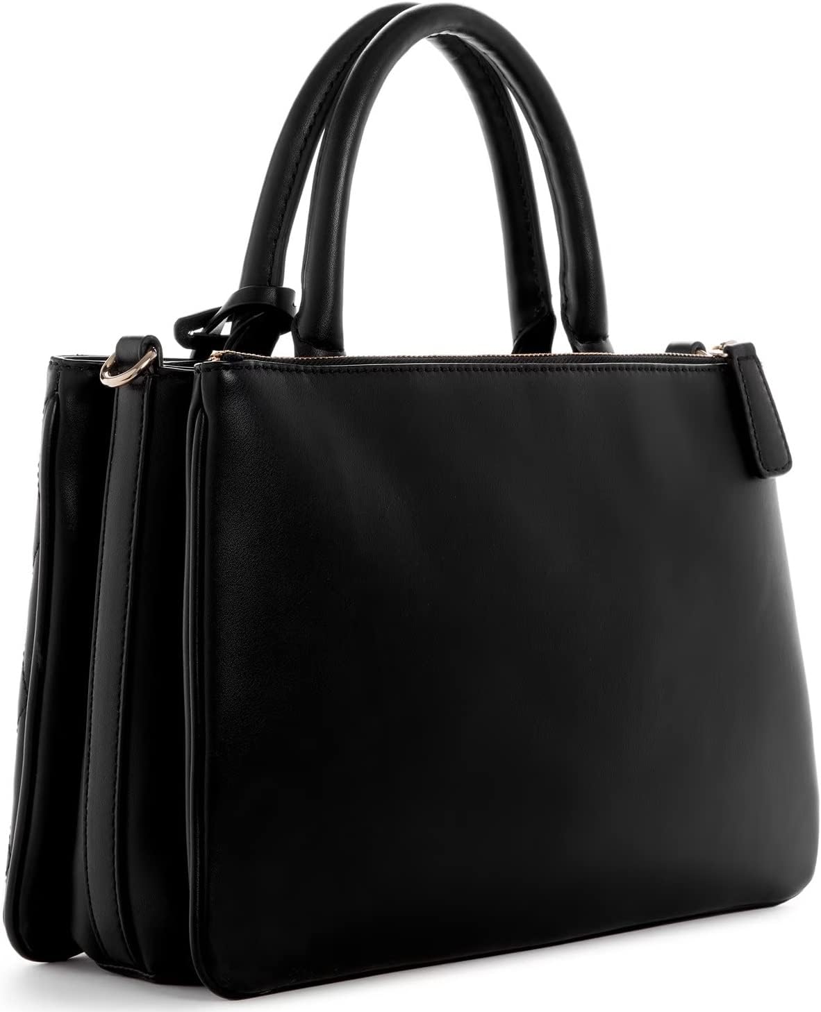 Strana view of the GUESS Factory Aubrianna Satchel, showing the dual top handles and the attachment points for the crossbody strap.