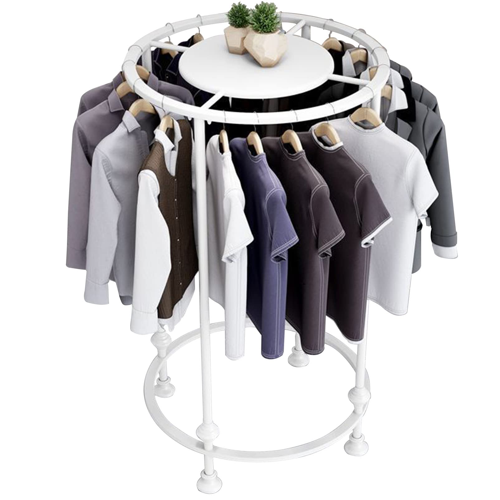 HPTHLY Clothing Rack Garment Hanging Bar, Commercial Clothes Display Rack Floor-Standing Metal Retail Stand, Residential Modern Closet Organizer, Multi-Purpose Clothing Sto(White-Diameter 70Cm)