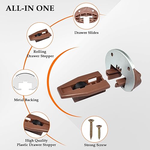 Miniatura 3 de Kit de guía de cajones compatible con Kenlin Rite-Trak II Modelo #168 Kit de repuesto con respaldo de metal y rodillo para la mayoría de fabricantes