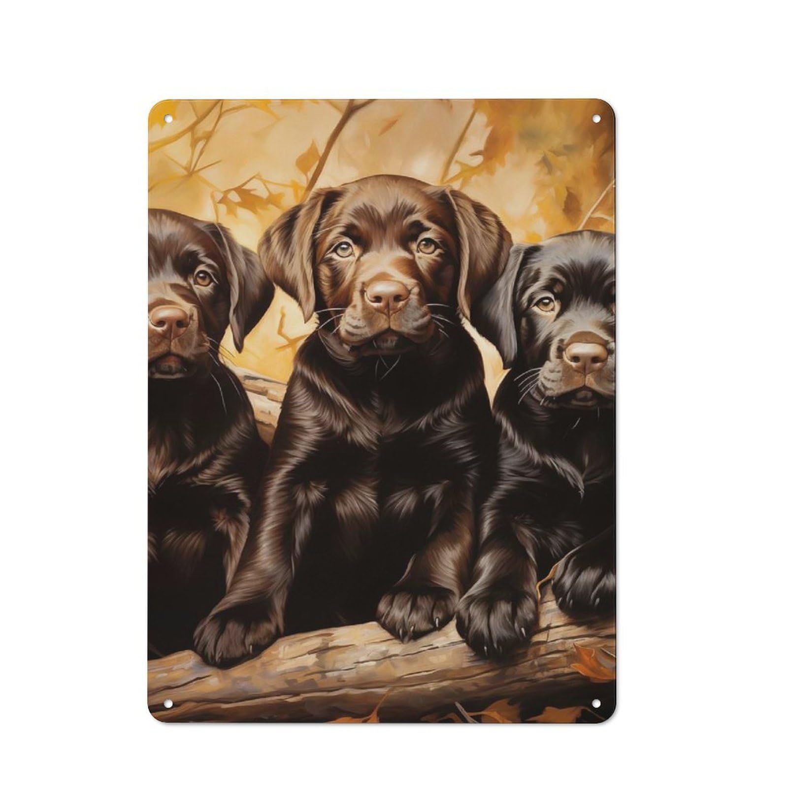 Vintage Tin Sign 40x30cm with Chocolate Labrador Puppies for Workshop Wall, for Makers And DIY Enthusiasts, for Retro Home Interiors