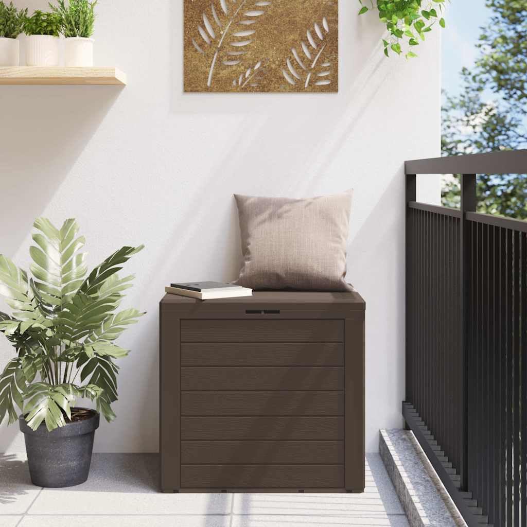 Coffre de jardin marron en polypropylène - 58,5 x 46 x 55 cm - Avec couvercle verrouillable - Résistant aux intempéries - Pour jardin, coussins, rangement, terrasse, balcon