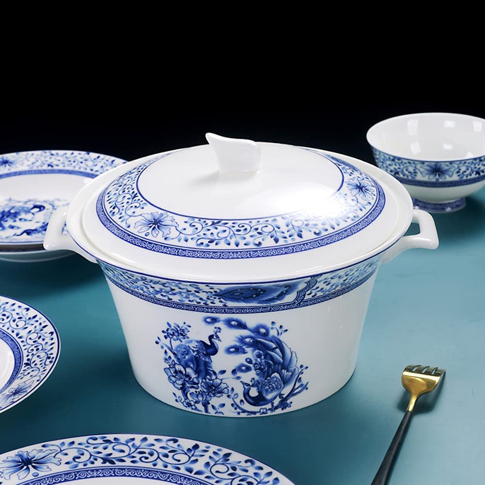Ensembles de Vaisselle Traditionnelle Chinoise, 56 pièces en Porcelaine Bleue et Blanche, Ensembles de Vaisselle, Assiettes à dîner, Bols et soucoupes, Service (