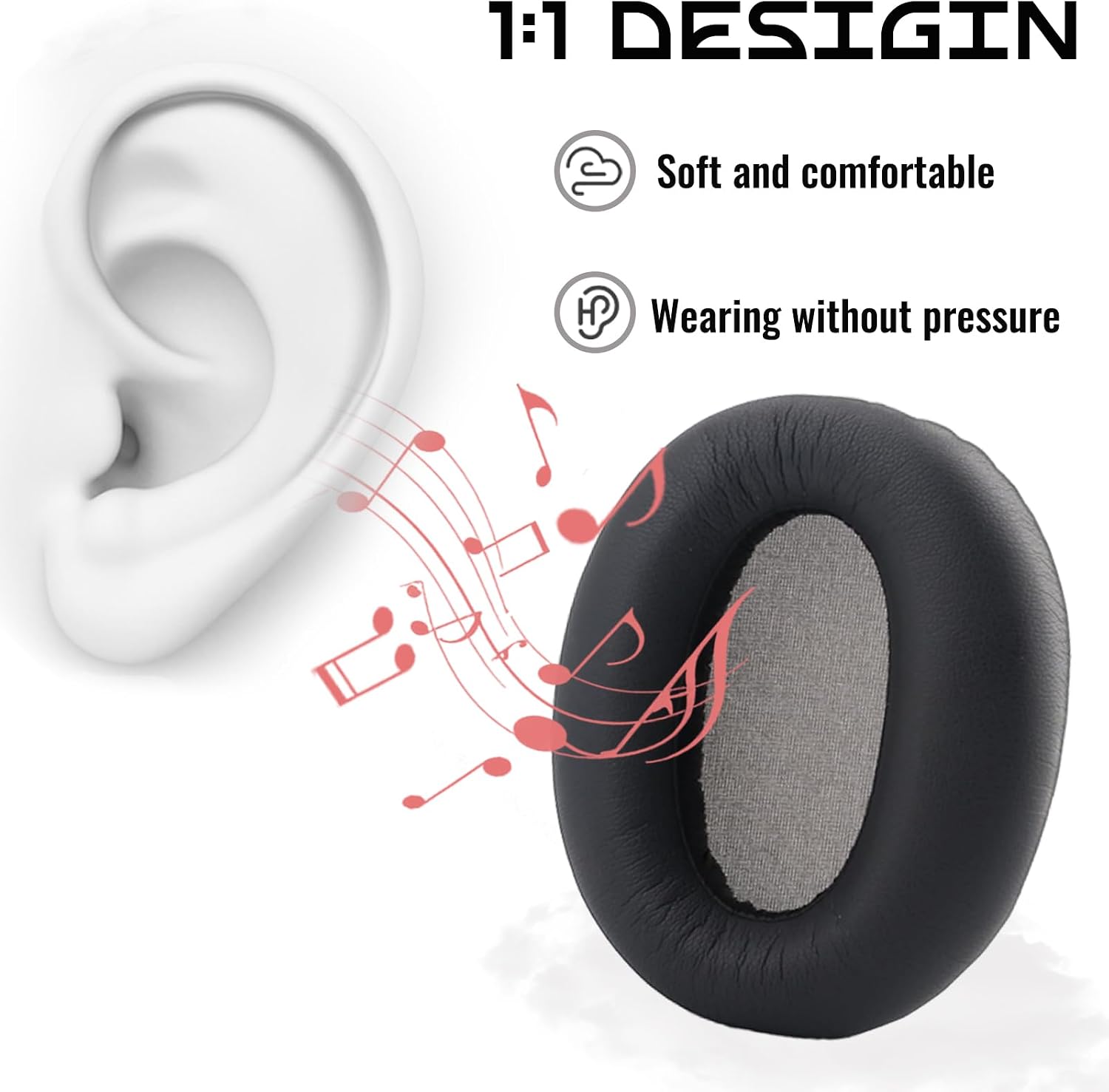 Premium Replacement Ear Pads, Compatible with Edifier W820NB Headphones. New Soft Protein Leather Combined with Soundproofing Memory Foam, 1 Pair of Replacement Cushions (Black) image 2