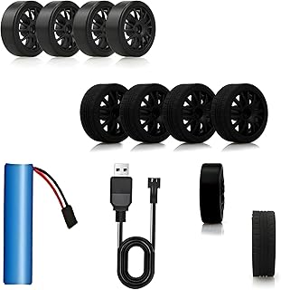 1:24 RC Drift Car Replacement Parts 3.7V 500mAh Li-ion Battery Spare Parts USB Charger 4 Drift Tires + 4 Racing Tires Suitable for UD2196A UD2196B