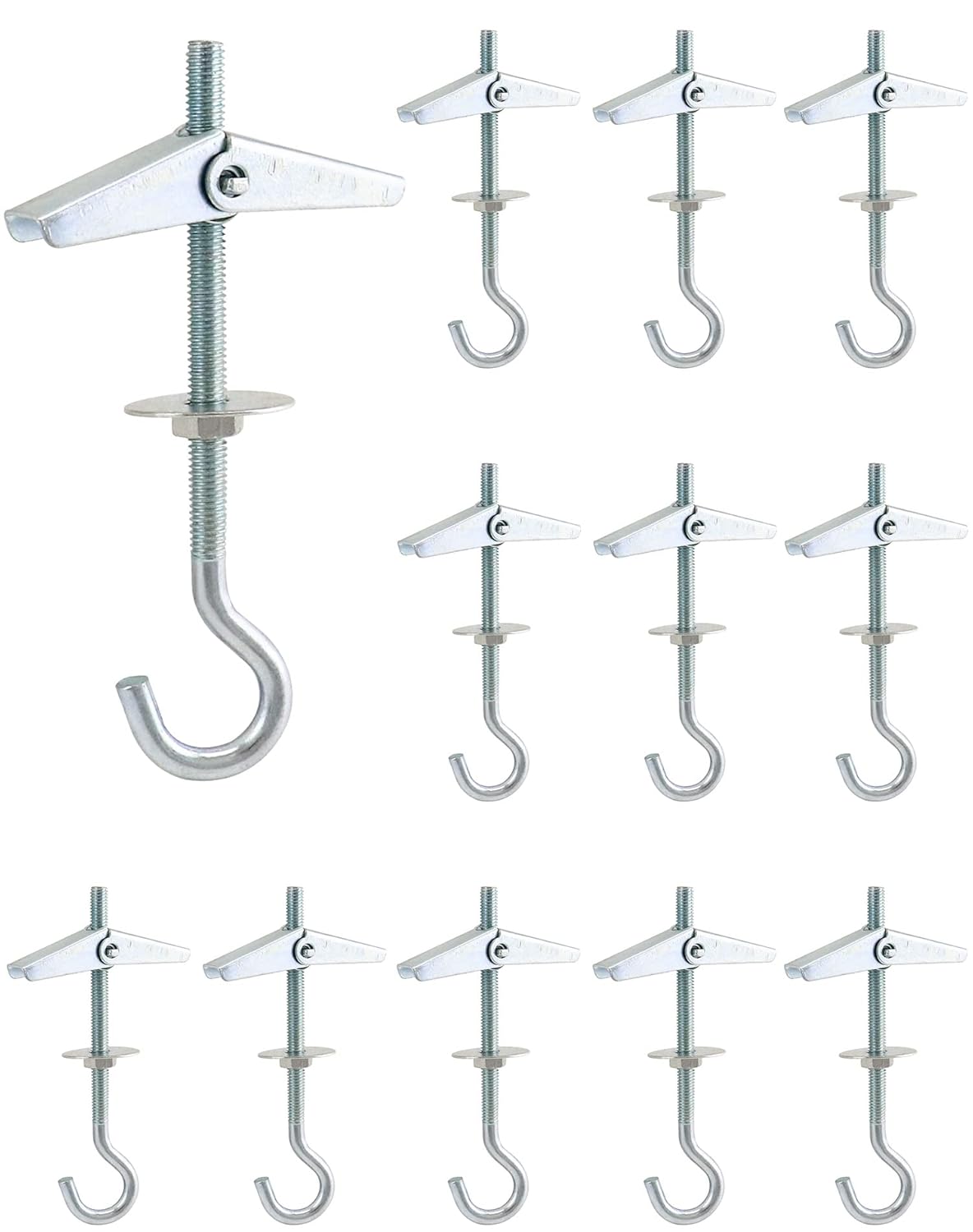 QWORK Ceiling Hooks, 12 Packs 3-9/16" Spring Toggle Wing Bolts Wall Fixing Heavy Duty Pothook for Hanging Plants, Swag Hooks Plant Hooks Toggle Hooks