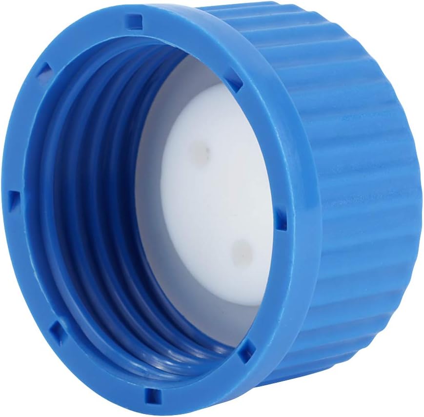 Blue GL45 3-Port Safety Filling Cap with Three Holes for Glass Bottles, 1/8 Inch OD Tubing, Complete Kit (Case of 2)