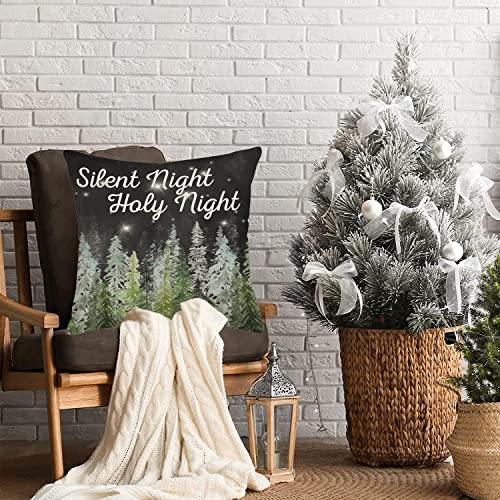 Fukeen Christmas Tree Silent Night Holy Night Throw Pillow Covers 18X18 Inch Black And Green Merry Bright Nativity Scene Jesus Pillow Cases Winter Holiday Farmhouse Decorations Pillows Cushion Cover #TOP1