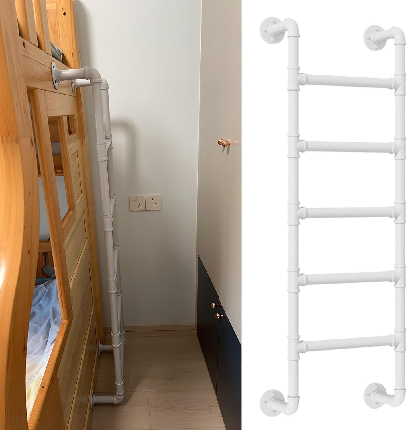 Wall Fixed Ladder, Wall Mounted Metal Ladder for Loft and Bunk Bed Multicolor Multiple Sizes 150kg(White,3.8ft/115cm/45.3in)