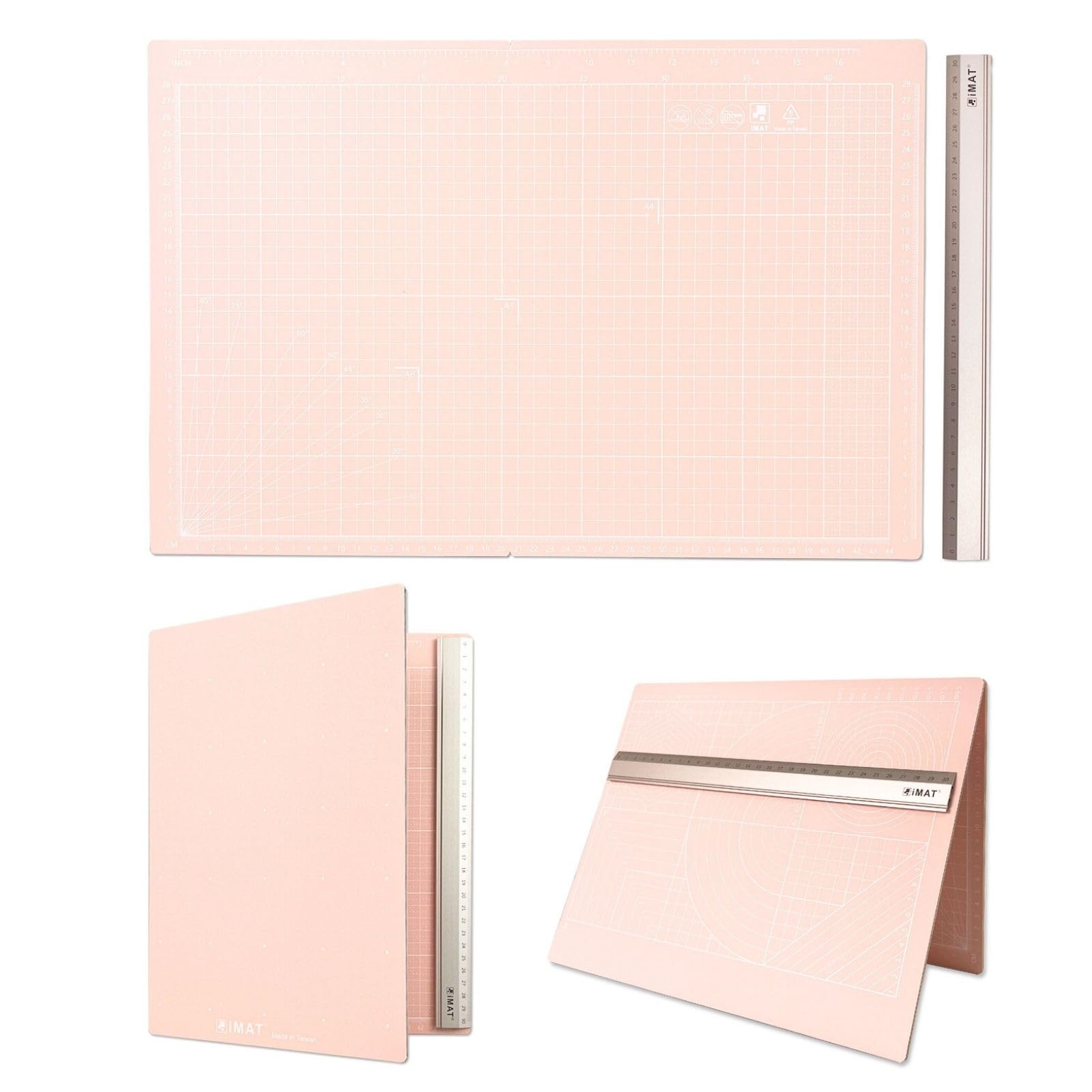 iMAT Flip Cutting Mat Magnet Set, Aluminum Ruler & Cutting Mat Magnet, Enlarged A3 (Cm Version), 32x48 cm (12.6