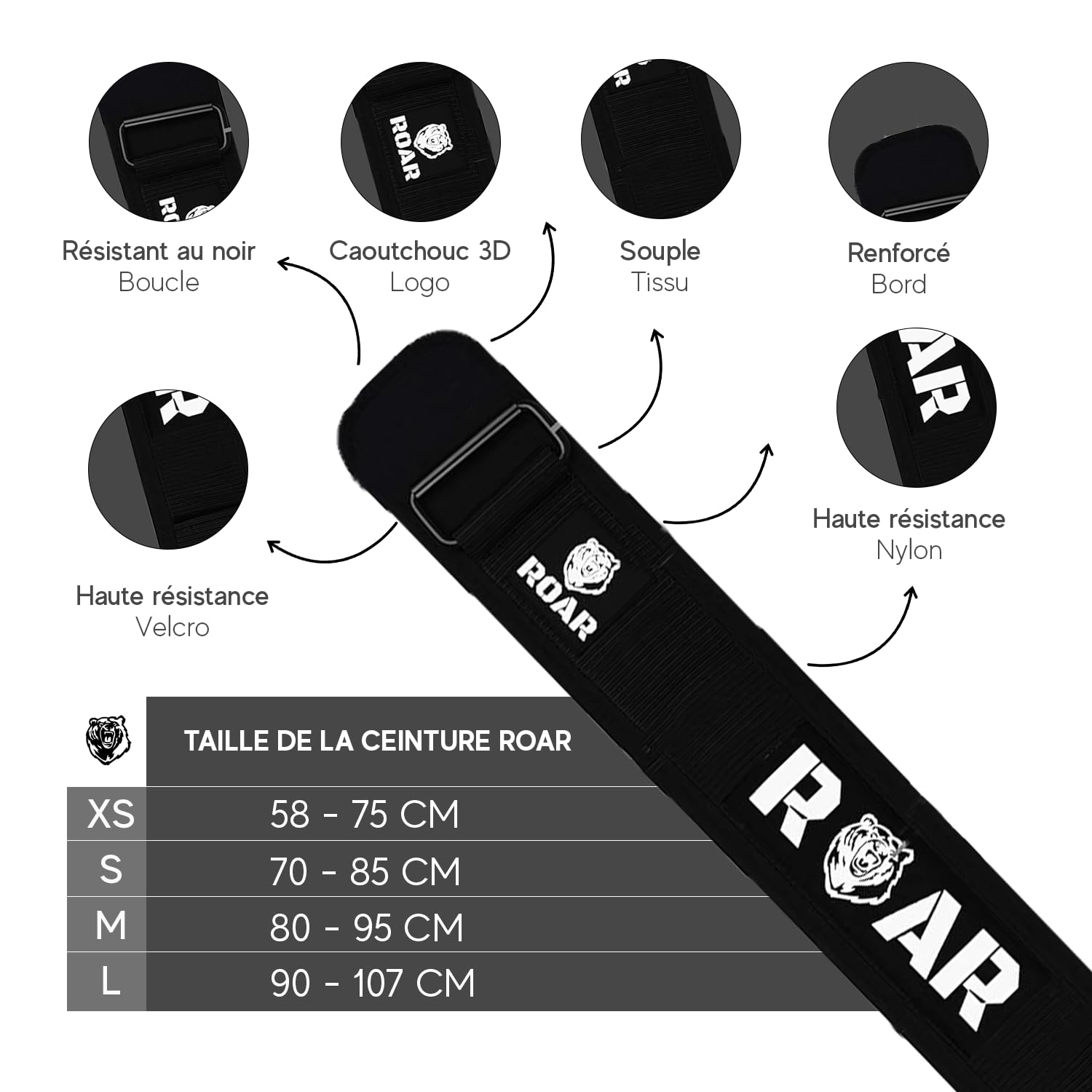 Roar® Ceinture de Musculation V2 - Ceinture Haltérophilie, Bodybuilding, Fitness - Ceinture de Levage pour Femmes et Hommes - Ceinture de Force