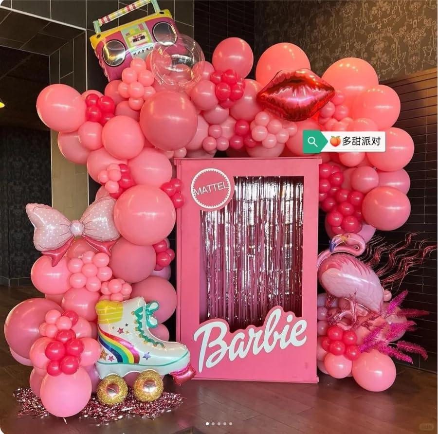 Miniatura 7 de Kit de arco de guirnalda de globos rosa y dorado de princesa de 140 piezas con corona de papel de aluminio dorado, globo crema para Barbie temática