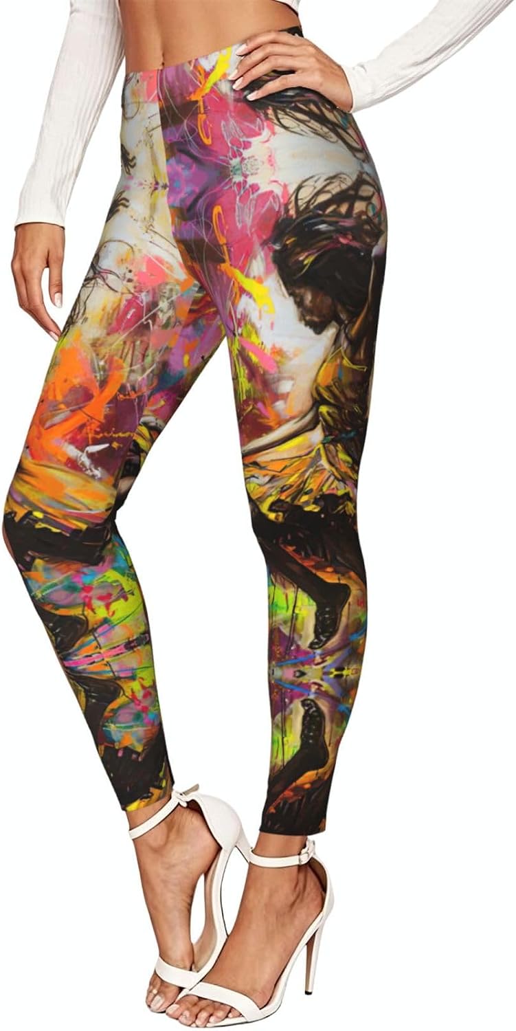 Dance with Music Print Women's Leggings,High Waist Workout Pants for Gym,Hiking Black