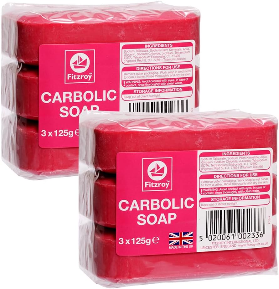 Carbolic Soap Original 6 Bars (2 Packs of 3x125g soaps) | Antibacterial Soap | Antifungal Soap | Laundry Soap Bar | Traditional Antiseptic Soap | Bars of Soap for Household & Industrial Use