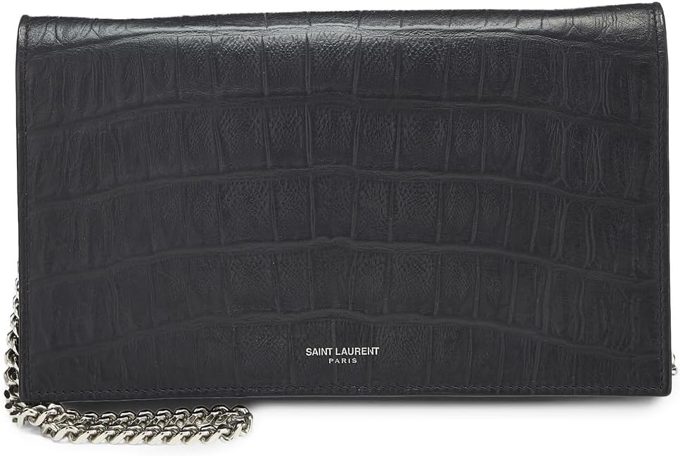 WHAT GOES AROUND COMES AROUND Women's Pre-Loved YSL Black Embossed Croc Wallet On Chain, Black, One Size