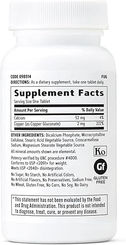 Vista 2 de GNC Cobre 2 mg 100 tabletas vegetarianas