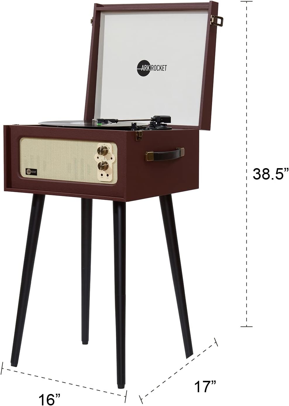 Arkrocket Discovery II 3-Speed Bluetooth Record Player Retro Console Turntable with Built-in Speakers and Removable Legs (Brown)