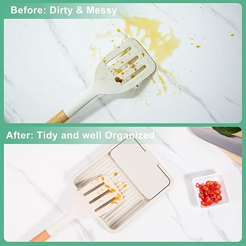 Miniatura 4 de Paquete de 2 cucharas con soporte para tapa de olla para estufa, soporte para cuchara para encimera de cocina, limpio y sin goteo mientras cocinas,