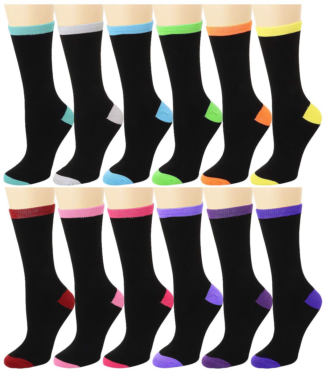 Falari 12 Pairs Women's Cotton Crew Socks Assorted Colors