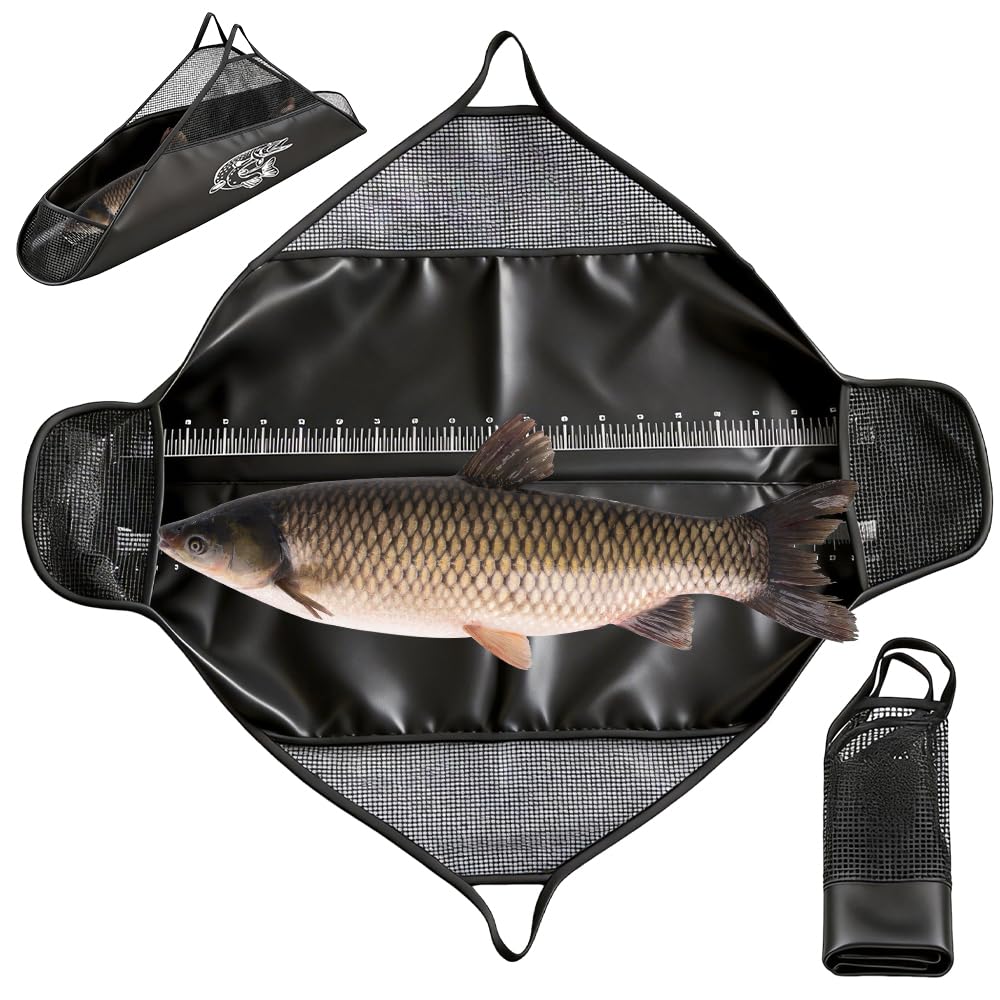 Abhakmatte mit Maßband 120x65cm, Abhakmatte Angeln Karpfen, mit Tragegriffe, Faltbare Wiegesack Karpfenangeln, Angel Zubehör für Rotauge, Barsch, Karpfen, Brasen, Welse, Raubfisch