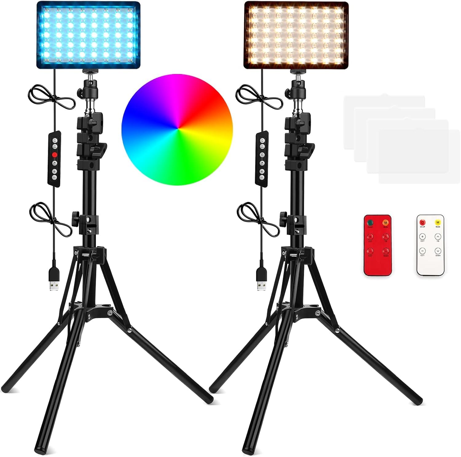 2 Pachetto Kit di Luci per Videoconferenze, Video Luce LED Dimmerabile 2500K -6500K con Telecomando, kit di illuminazione da studio per registrazioni video e fotografie YouTube,1,6m