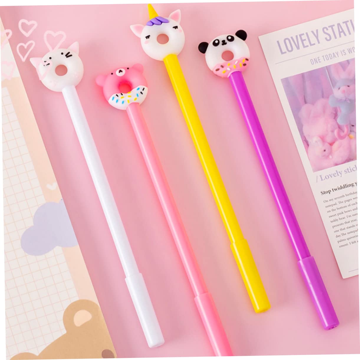 2 Ensembles Lot De Stylos Gel Donut Adorables Pour Garçon Fille Ergonomiques Et Pratiques Pour Scolaire Créatif Pour Garçons Et Filles 20 Pièces * 2