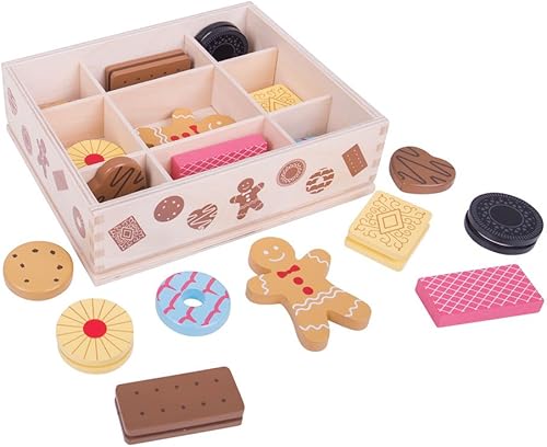 Miniatura 3 de Bigjigs Toys Caja de galletas de madera  Accesorios de juego de comida para juegos de cocina para niños  Ideal para juegos de rol de fiesta de té y