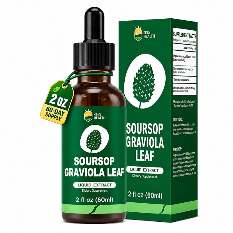 KingHealth Suplemento líquido de graviola com extrato de folhas orgânicas, 333 mg por mL, 60 mL