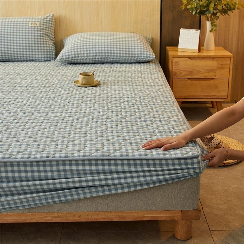 Resistant Deep Pocket Bed Sheet for Mattress Queen,Quilted Mattress Protector Bedding Sheets, Lattice Mattress Covers for Men's s Gray 1 150 * 200cm (Blue Full 135 * 200cm)